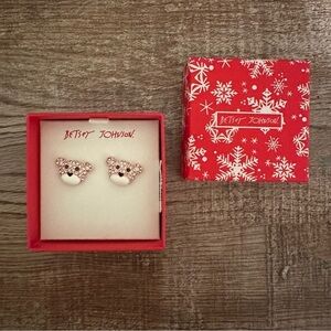 Betsey Johnson Holiday Pink Bear Stud Earrings
